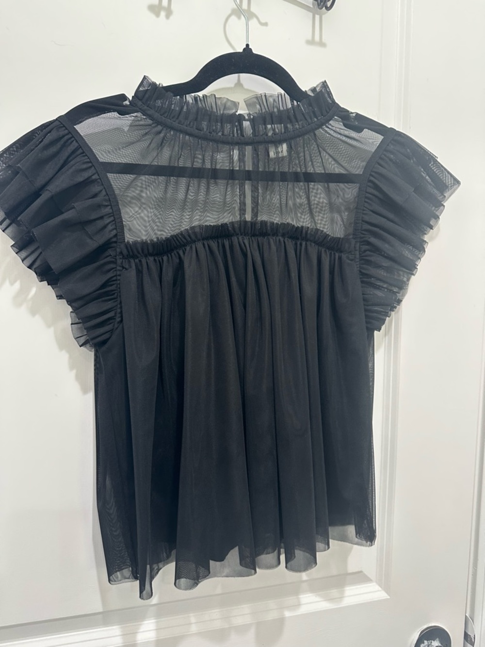 Joie Black Sheer Ruffle-Trim Blouse
